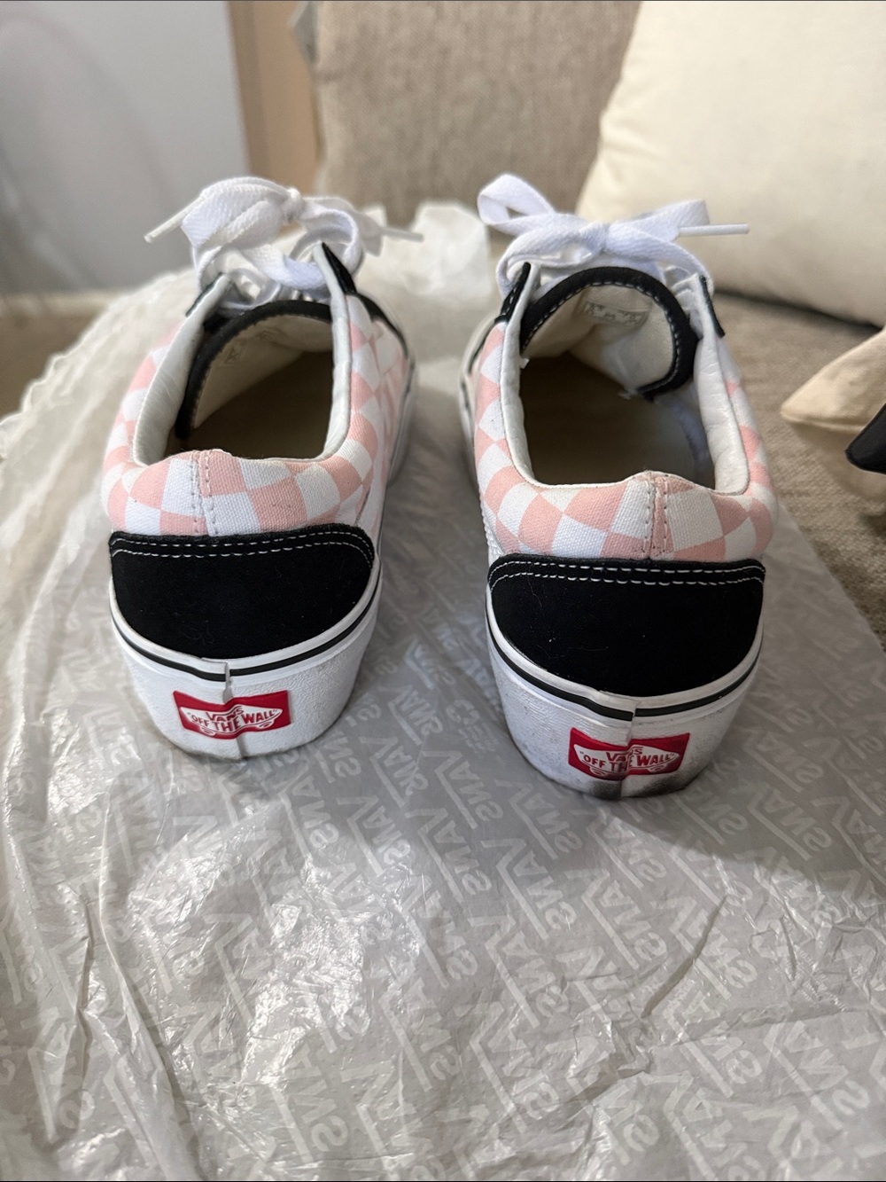 Vans Old Skool Black with Pink & White Checkerboard Low Top Sneakers - Picture 4 of 6